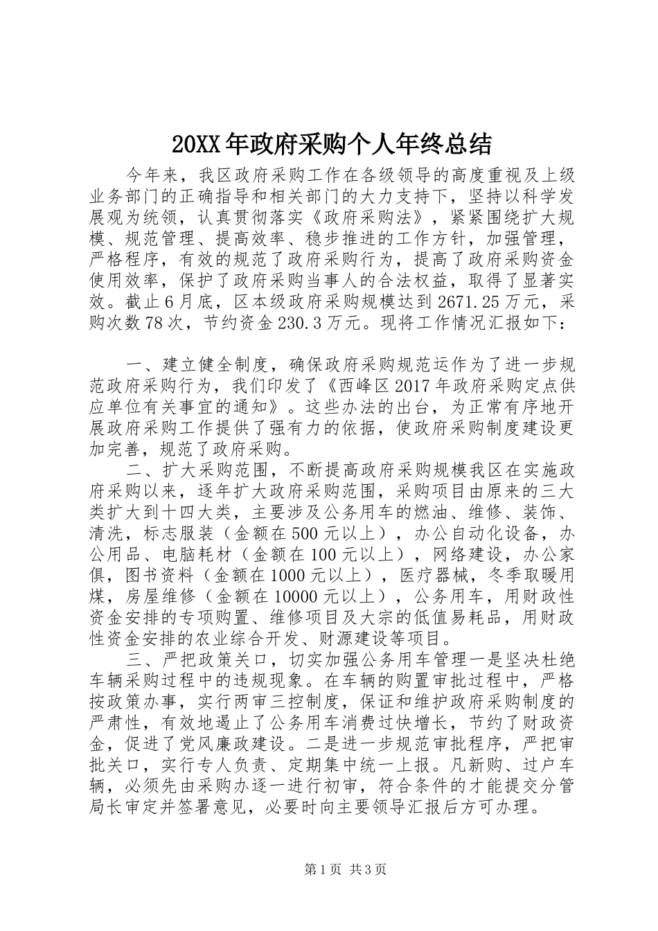 20XX年政府采购个人年终总结_第1页