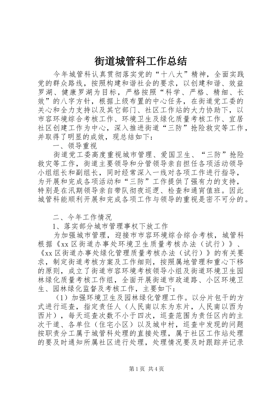 街道城管科工作总结 _第1页