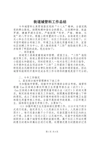 街道城管科工作总结 