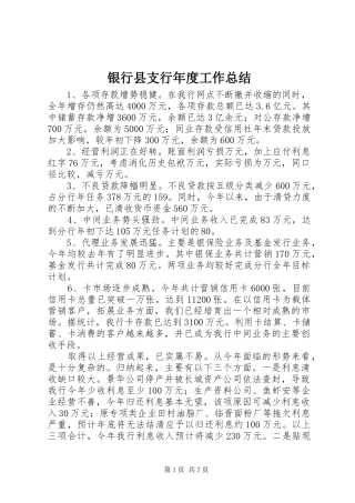 银行县支行年度工作总结 