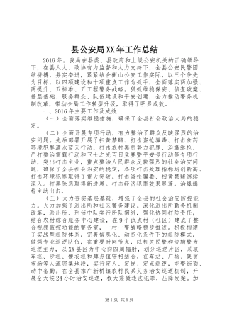 县公安局XX年工作总结 