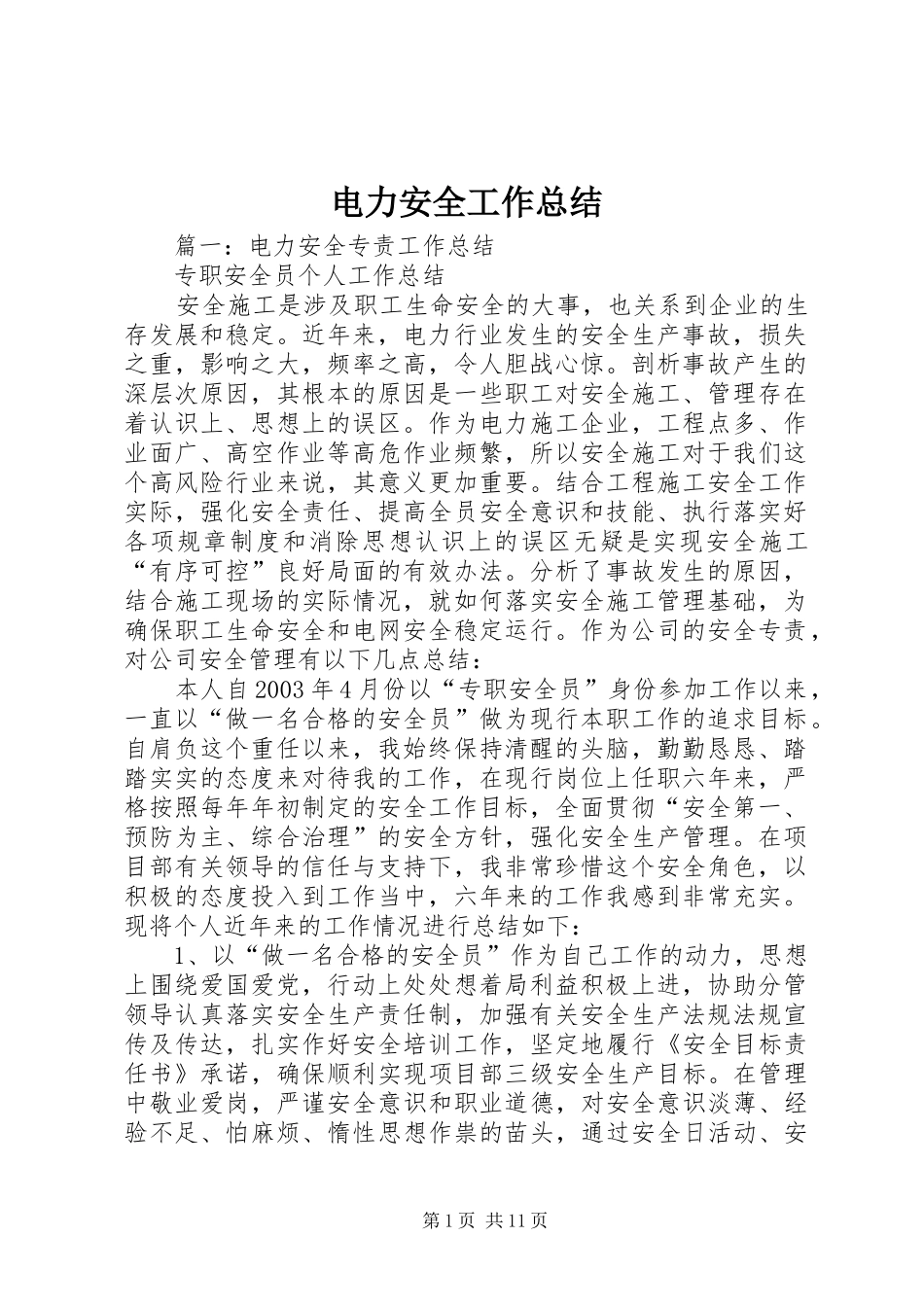 电力安全工作总结 _第1页