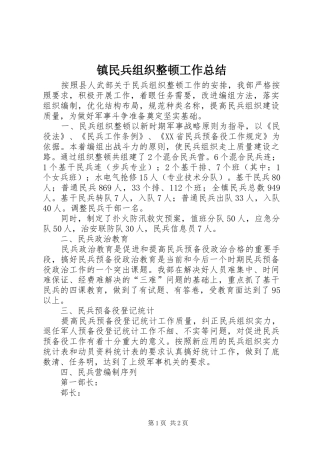 镇民兵组织整顿工作总结 