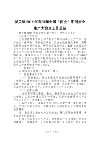 城关镇201X年春节和全国“两会”期间安全生产大检查工作总结