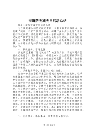 街道防灾减灾日活动总结 