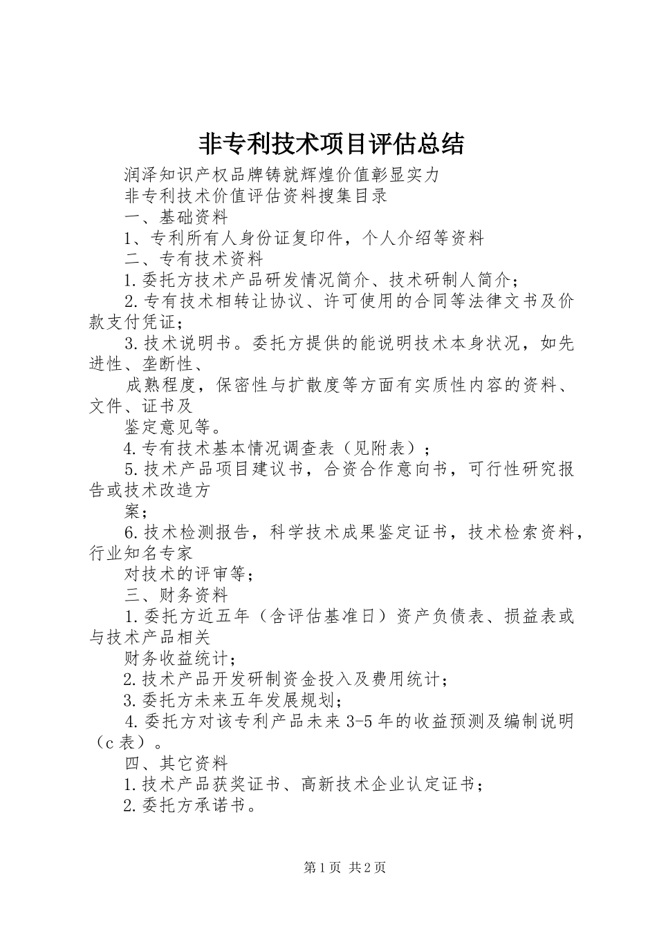 非专利技术项目评估总结 _第1页