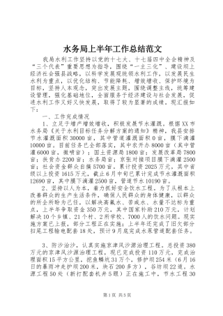 水务局上半年工作总结范文 