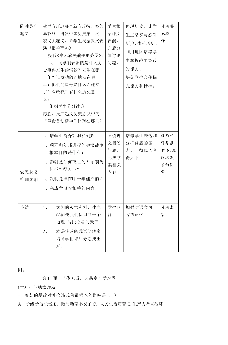 初中七年级历史《第11课伐无道诛暴秦》教学_第3页