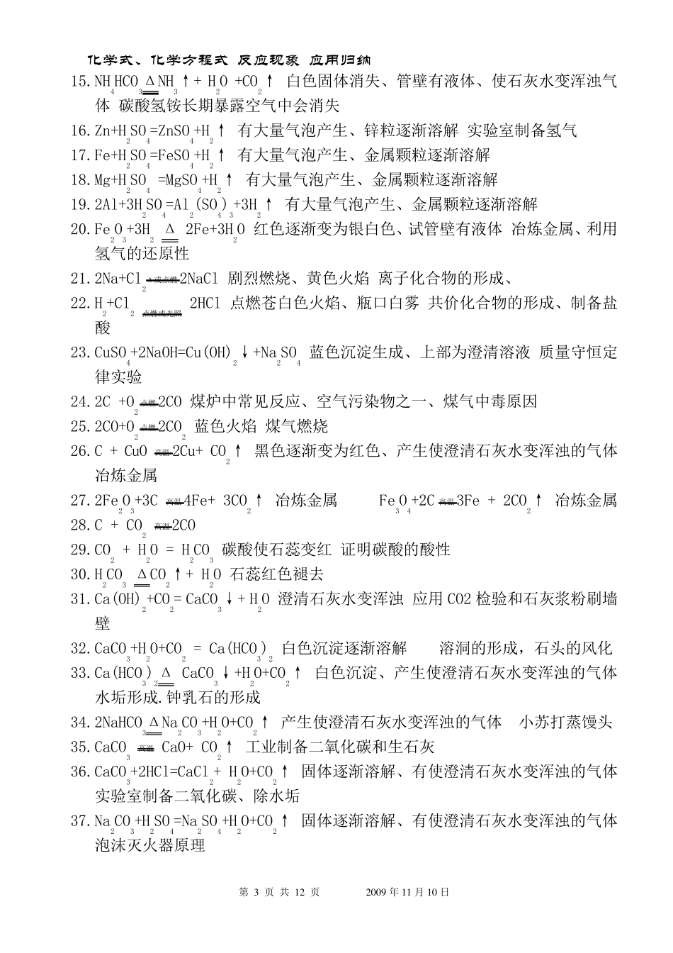 初中化学《化学式、化学方程式和反应现象归纳大全》_第3页