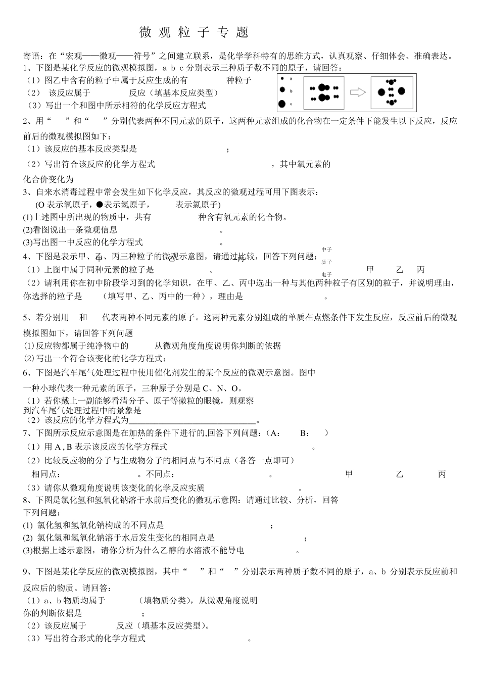 初中化学一统中的微观粒子题_第1页