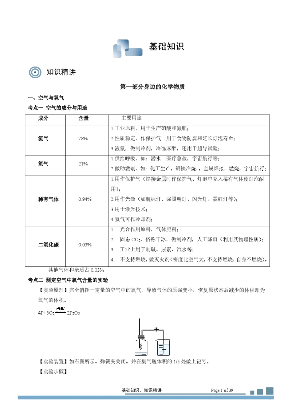 初中化学基础知识全册讲义_第1页