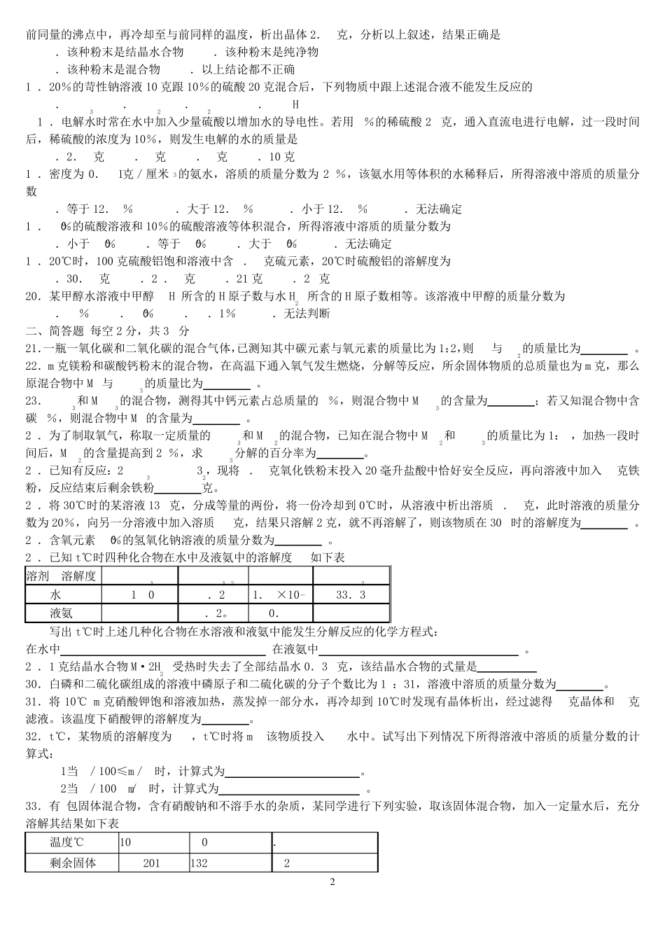 初中化学奥赛测试卷——化学计算_第2页