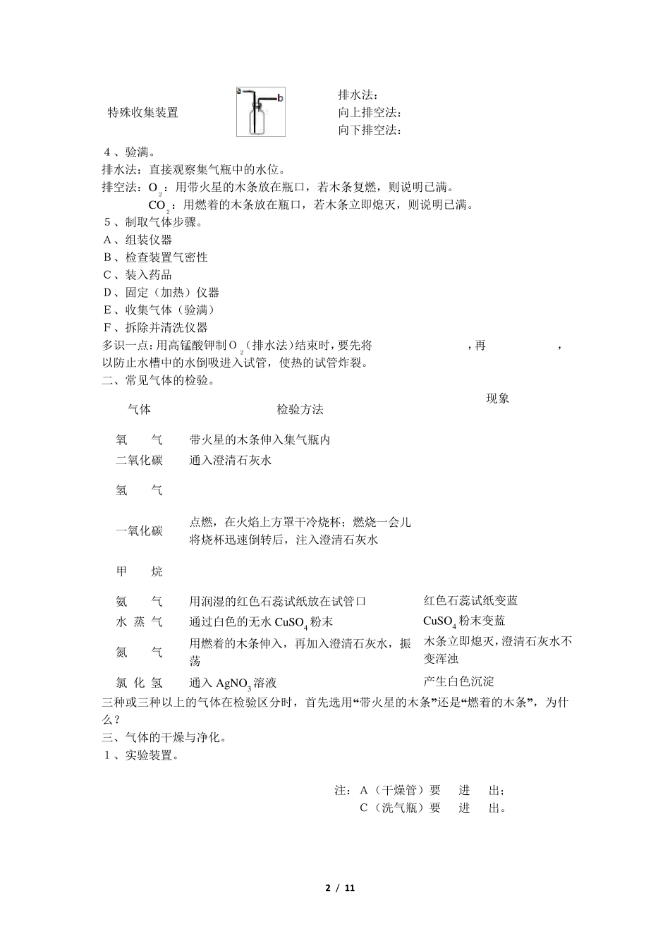 初中化学常见气体的制取、净化和尾气处理x_第2页