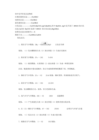 初中化学常见沉淀物质