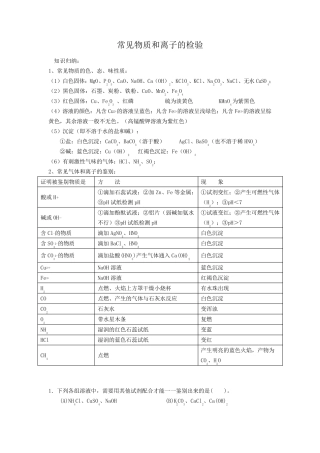 初中化学常见物质和离子的检验教案