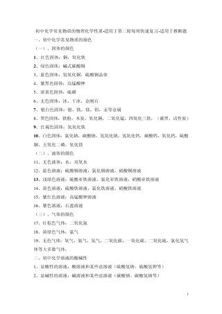 初中化学常见物质的物理化学性质适用于第二轮每周快速复习适用于推断题