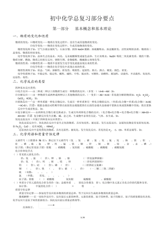 初中化学总复习详细提纲