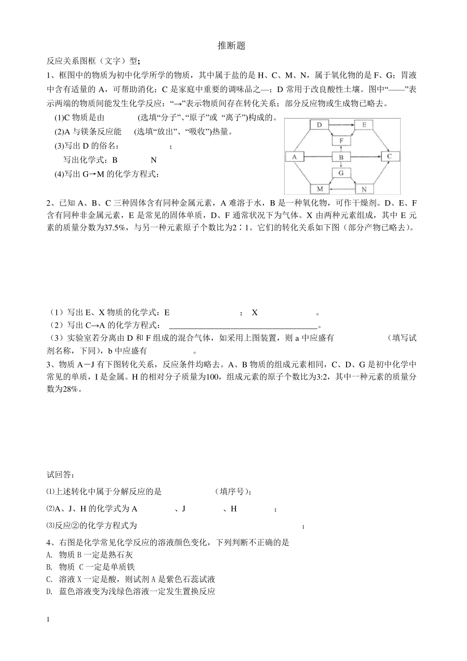 初中化学推断题难_第1页