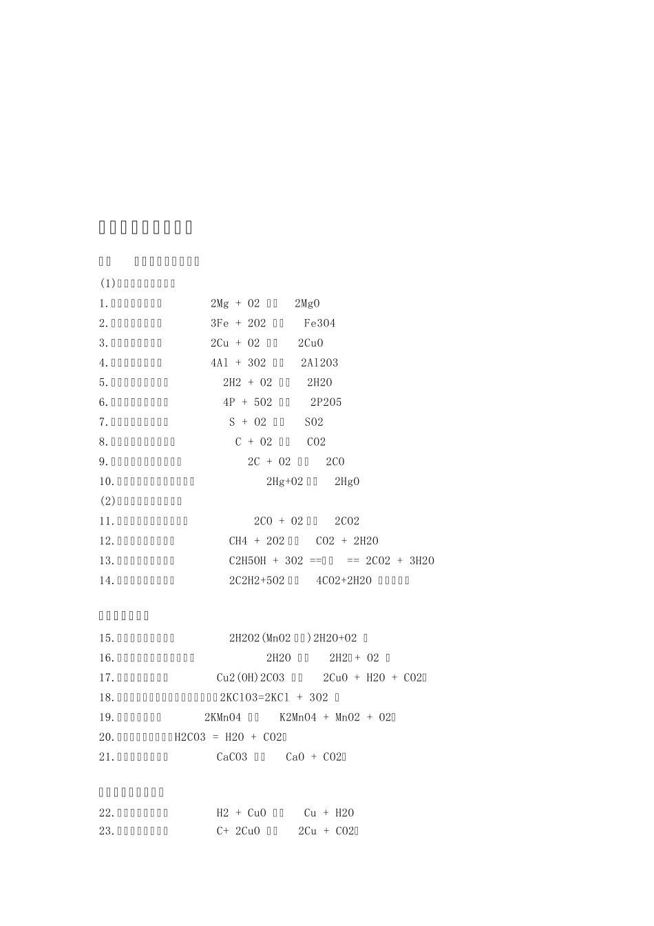 初中化学方程式、知识点汇总,中考化学必看,高频考点。_第1页