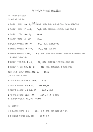 初中化学方程式大全及现象总结