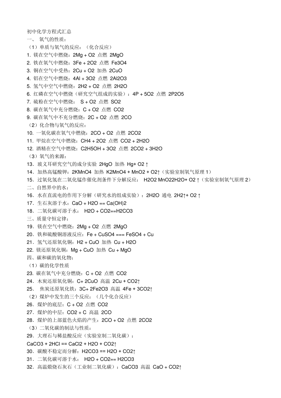 初中化学方程式总结全_第1页