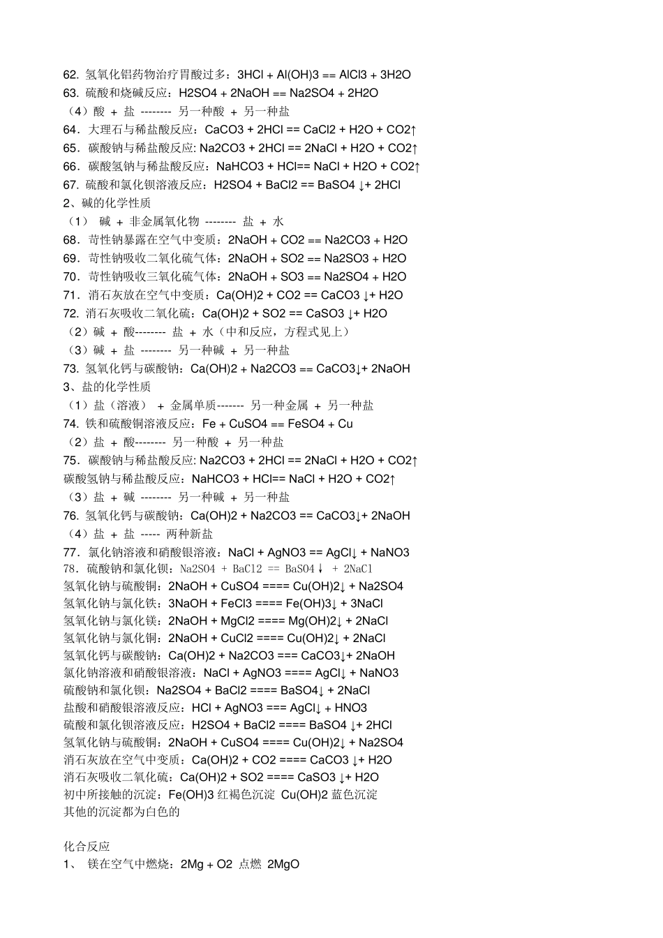 初中化学方程式总结全_第3页