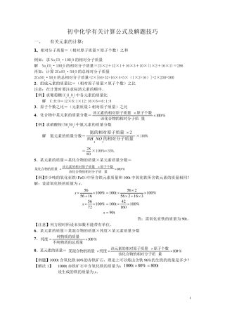 初中化学有关计算公式及解题技巧