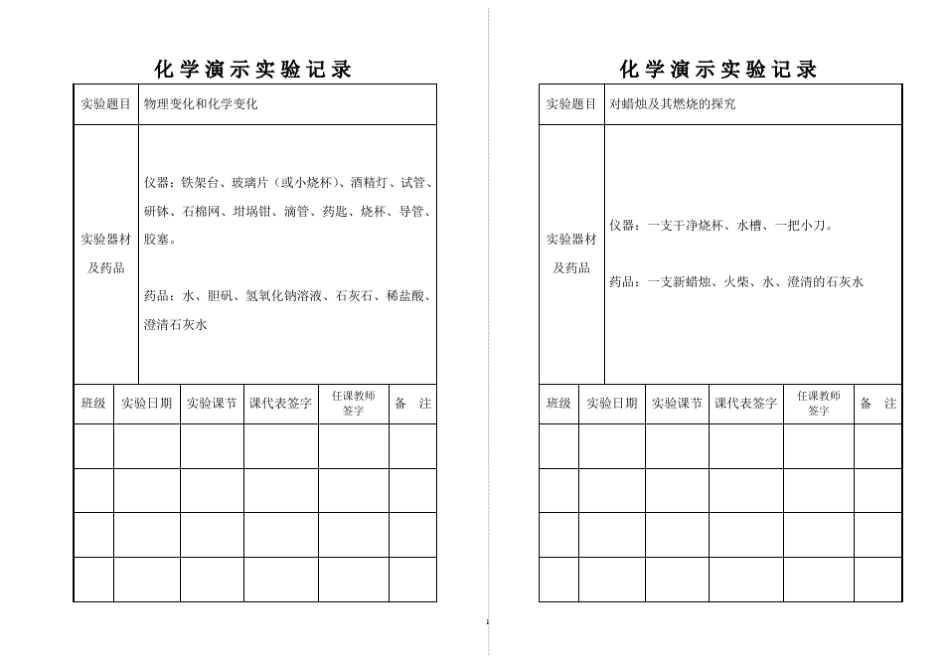 初中化学演示、分组实验记录_第1页