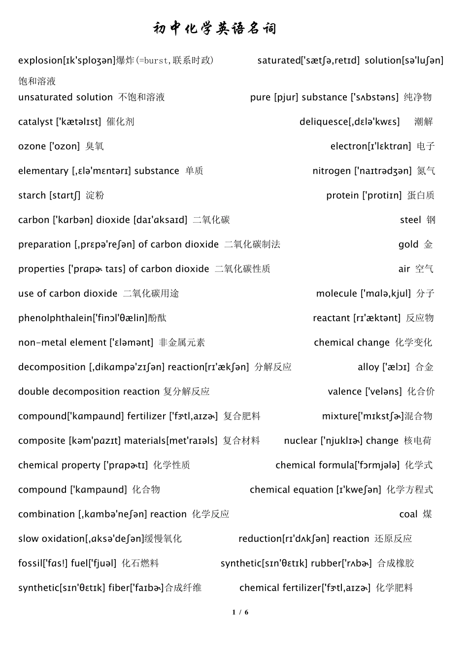 初中化学英语名词汇总_第1页