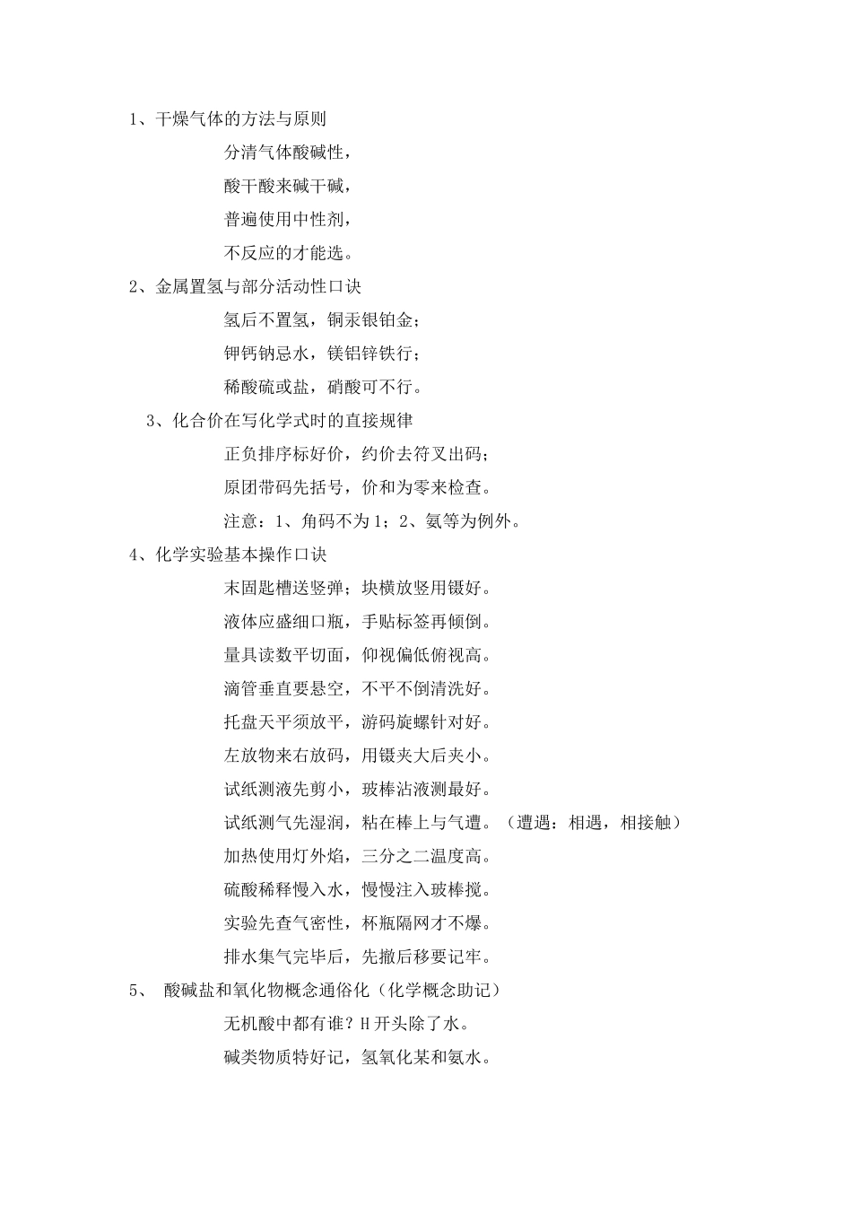 初中化学部分知识记忆口诀(超好)_第1页