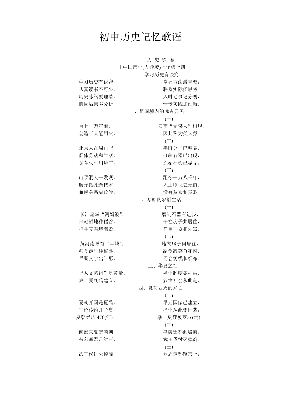 初中历史中考记忆歌谣_第1页