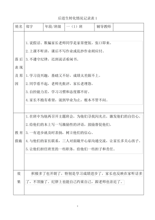 初中后进生转化记录