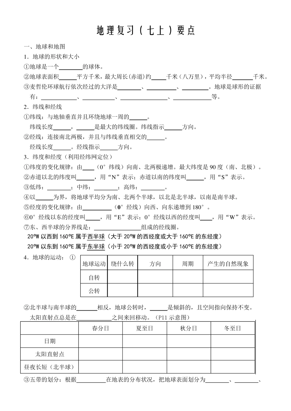 初中地理知识复习要点(七上至八下)_第1页