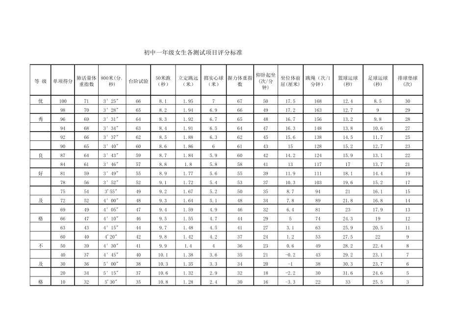 初中学生体质健康标准评分表_第2页