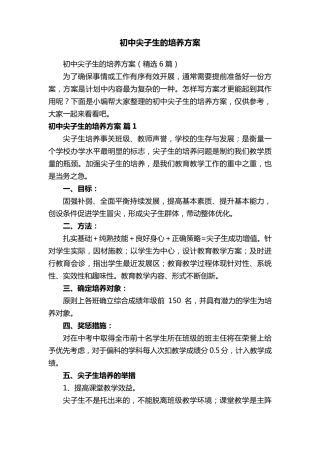 初中尖子生的培养方案