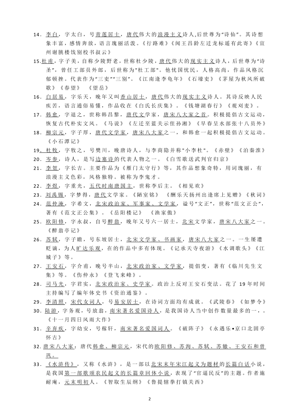 初中常考文学常识汇总_第2页