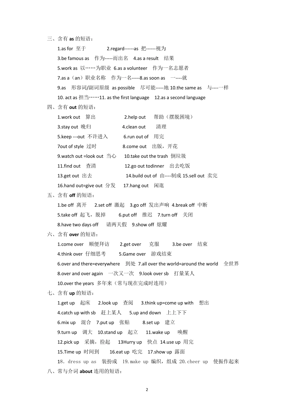 初中常见的含有介词的词组小结)_第2页