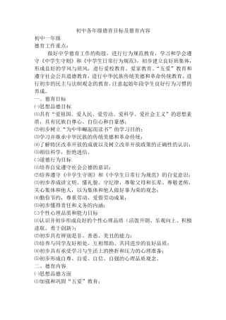 初中德育目标及德育内容