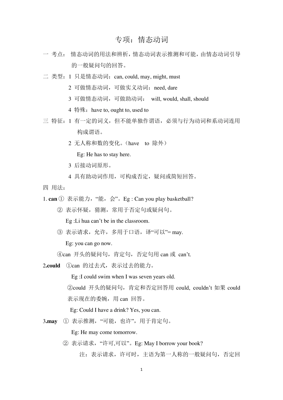 初中情态动词用法总结_第1页