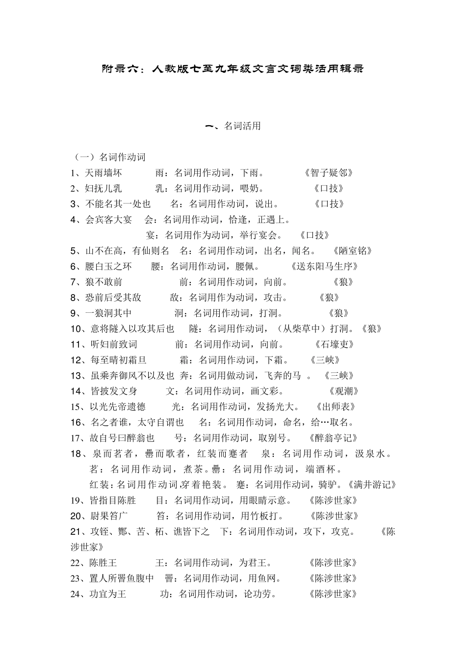 初中所有文言文词类活用_第1页