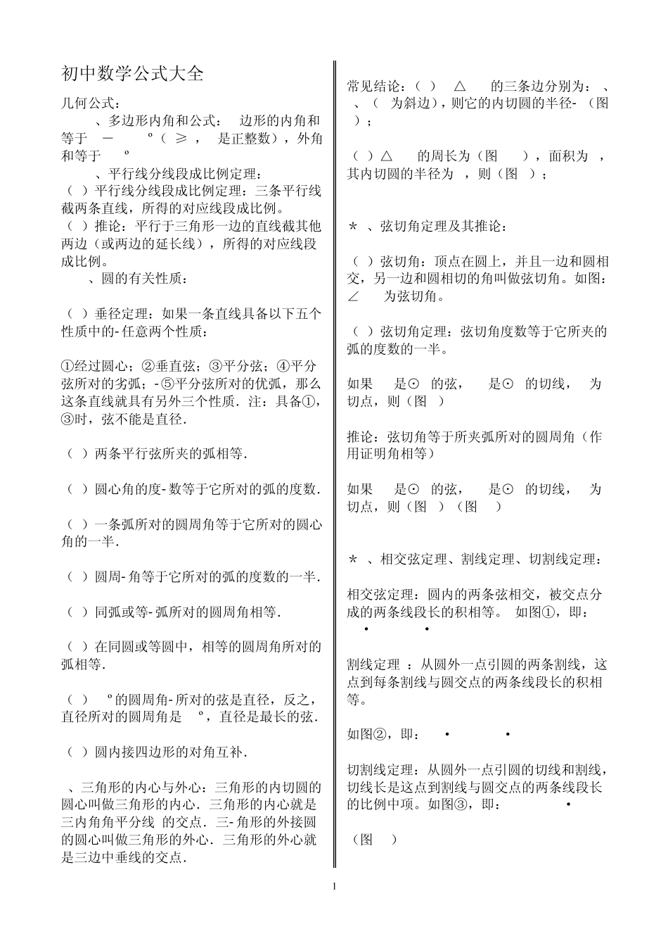 初中数学公式集_第1页