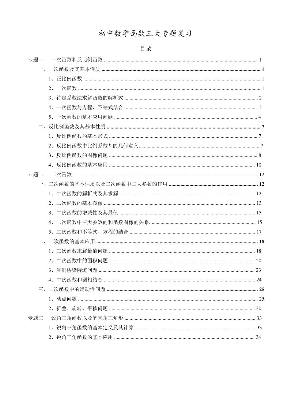 初中数学函数三大专题复习_第1页