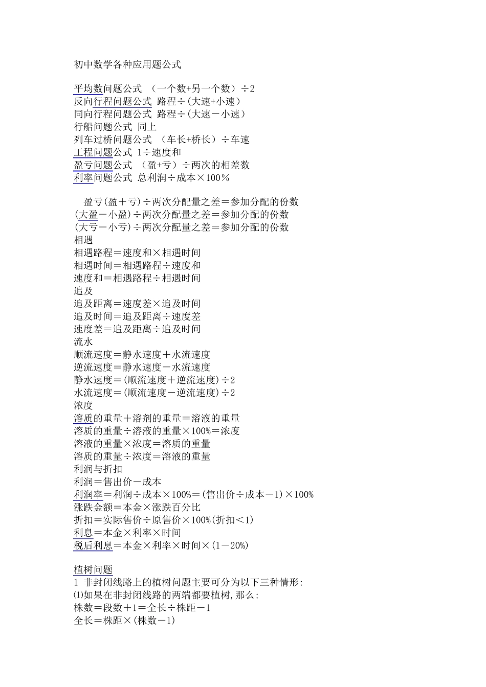 初中数学各种应用题公式_第1页