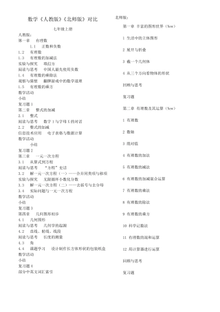 初中数学教材人教版与北师大对比
