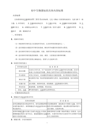 初中生物新课程标准具体内容标准