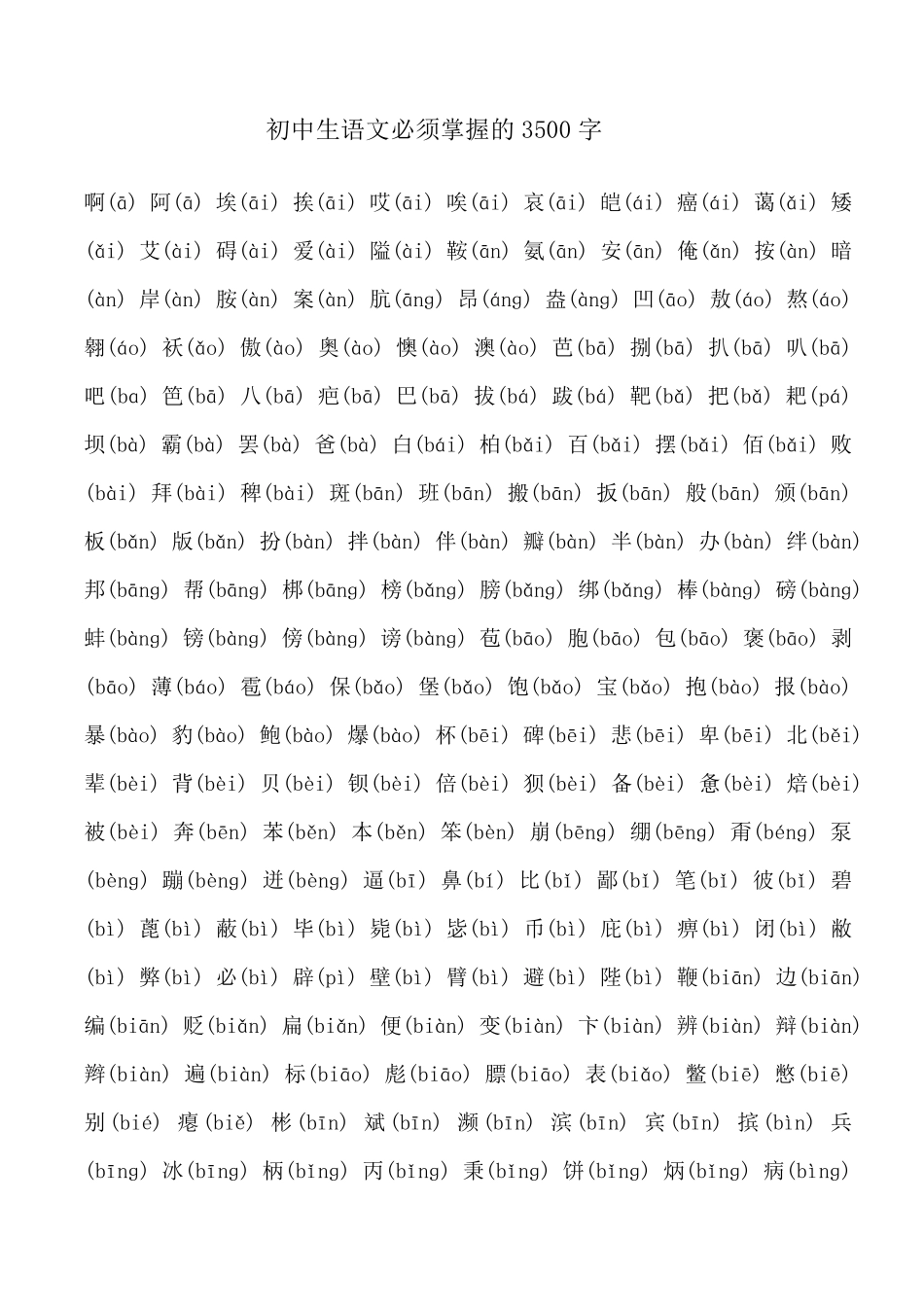 初中生语文必须掌握的3500汉字(带拼音)_第1页