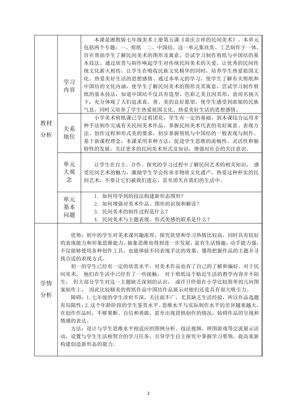 初中美术《喜庆吉祥的民间美术》教学设计_第2页