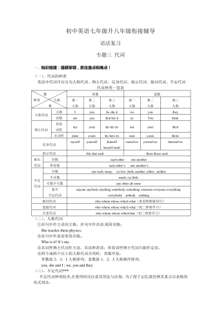 初中英语七年级升八年级衔接辅导之语法篇专题三代词