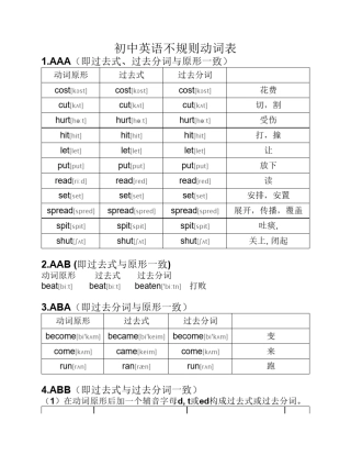 初中英语不规则动词表