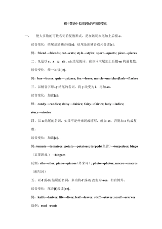 初中英语中名词复数的不规则变化